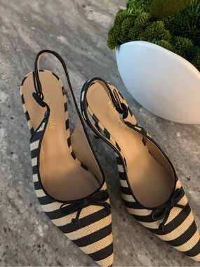 kate spade Black and White Striped Slingback Heels